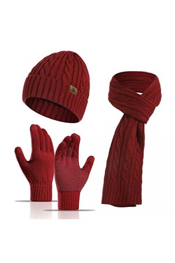 Ensemble Bonnet Echarpe Gant Femme & Homme 3 en 1 TricotéS Gants Ski Femme Hiver Chaud Doublé en Polaire