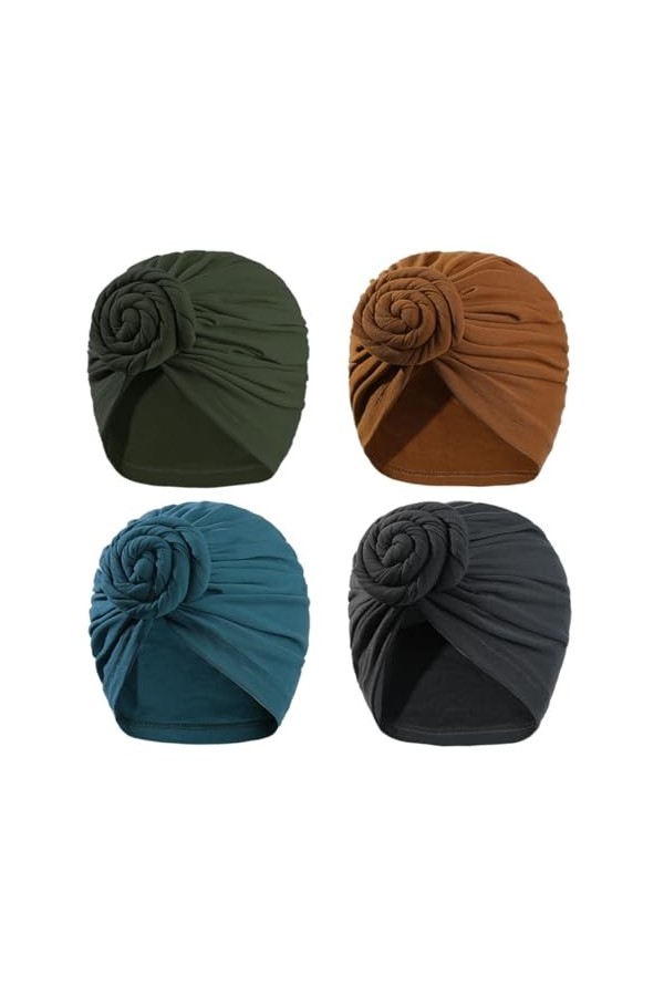 Turban extensible pour femme – Bandeau à nœud africain doux pré-noué pour femme noire, Lot de 12 couleurs, Taille unique