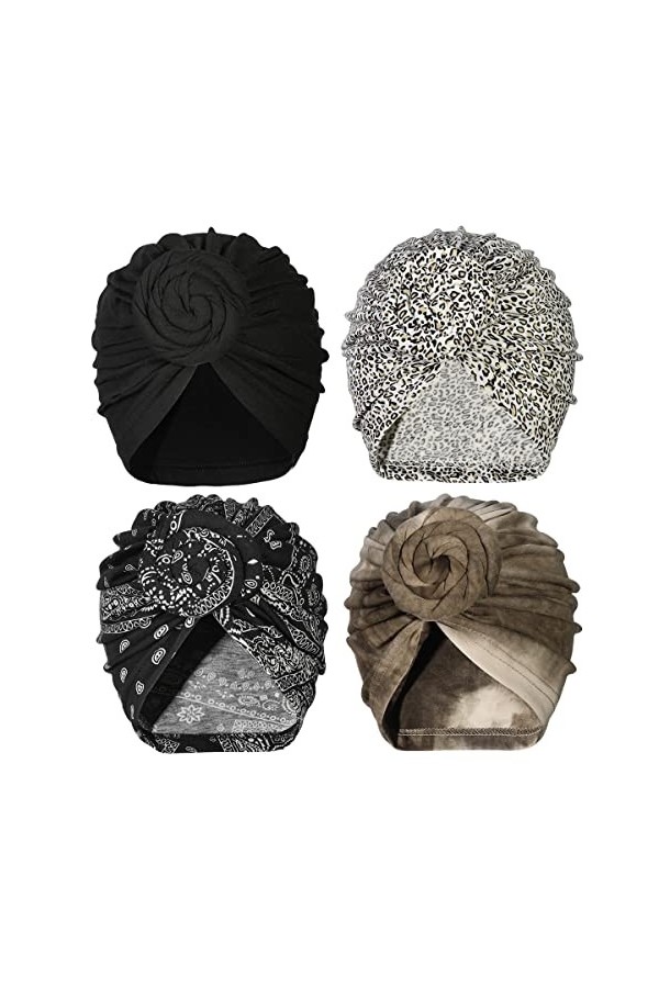 Turban extensible pour femme – Bandeau à nœud africain doux pré-noué pour femme noire, Lot de 12 couleurs, Taille unique