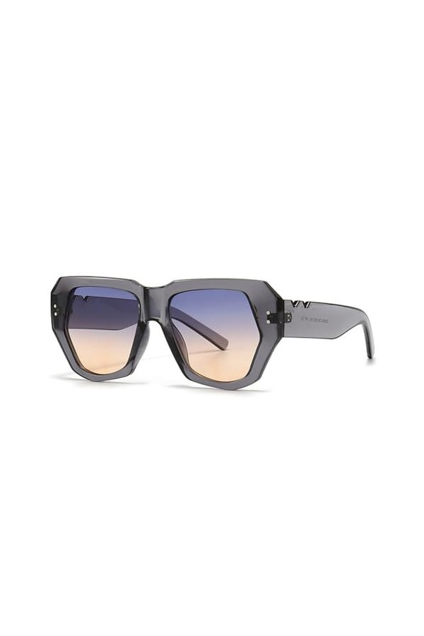 MUTYNE Rétro Polygone Oeil de Chat Femmes Lunettes de Soleil Mode Dégradé Nuances UV400 Hommes Tendance Rivets Lunettes de So