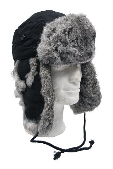 MFH Hiver Cap Noir avec Fourrure de Lapin Gris Taille S