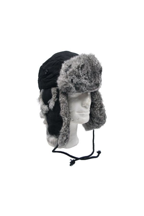 MFH Hiver Cap Noir avec Fourrure de Lapin Gris Taille S