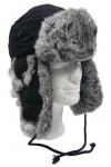 MFH Hiver Cap Noir avec Fourrure de Lapin Gris Taille S