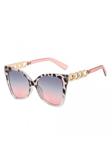 HPIRME Lunettes de Soleil pour Femmes à Grande Monture avec Chaîne Oeil de Chat Style Carré Lunettes de Soleil Femme Cateye,2