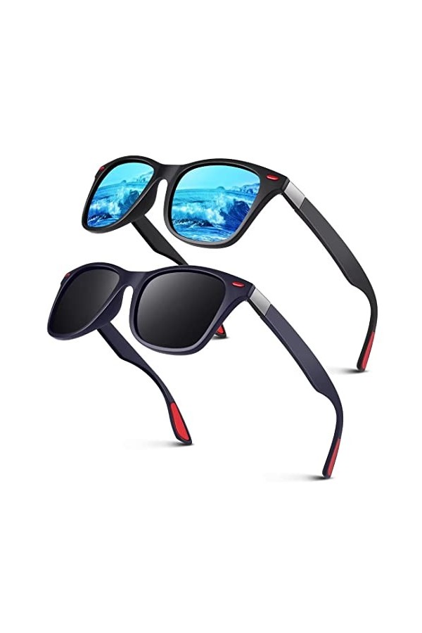 LINVO Lunettes de Soleil Homme Polarisées Mode Vintage Classiques Ultraléger TR90 Lunette Femme Carrées 100% Protection UV400