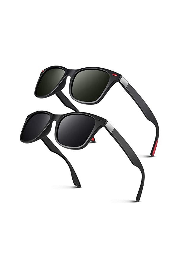 LINVO Lunettes de Soleil Homme Polarisées Mode Vintage Classiques Ultraléger TR90 Lunette Femme Carrées 100% Protection UV400