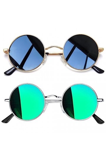 Joopin Lunette de Soleil Polarisée Ronde pour Homme et Femme - 2 Pack Lunettes Rétros Vintage Style Basique Or Noir et Vert