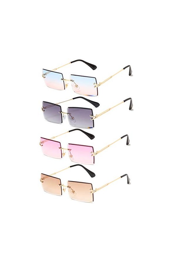 Long Keeper Lunettes de Soleil Rectangulaires sans Monture UV400 Lunettes Carrées sans Cadre Anti-éblouissement pour Les Femm
