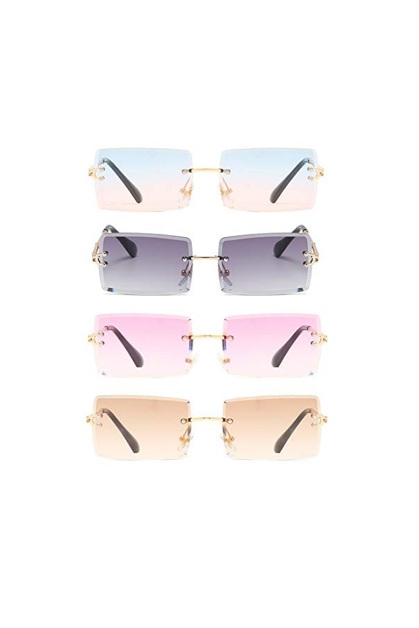 Long Keeper Lunettes de Soleil Rectangulaires sans Monture UV400 Lunettes Carrées sans Cadre Anti-éblouissement pour Les Femm