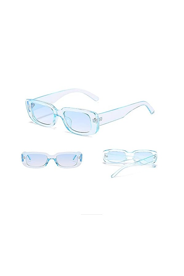 RUNHUIS Lunettes de soleil rectangulaires rétro pour homme et femme, Bleu + rose.