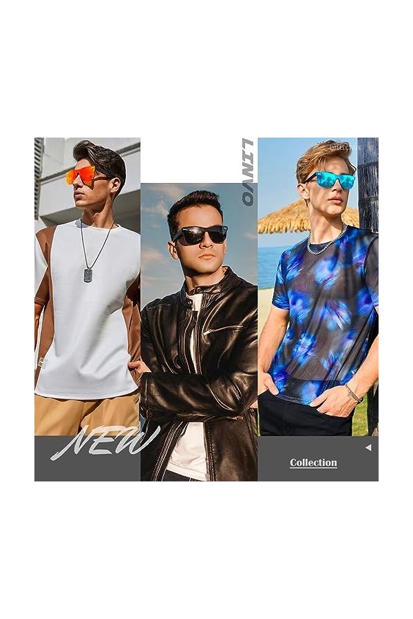 LINVO Lunettes de Soleil Homme Femme Polarisées Mode,Abat-jour Plats Seule Pièce Conduite Pêche Protection UV