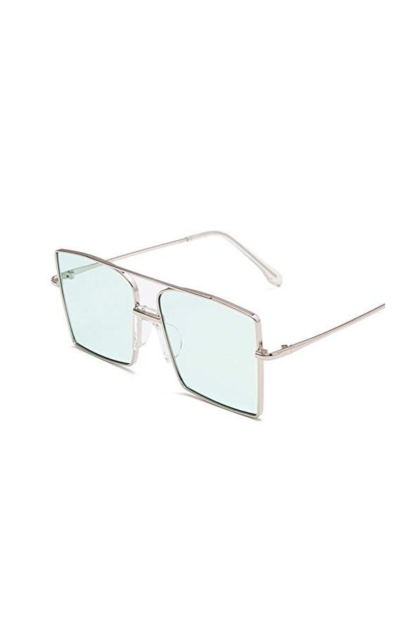 HAOMAO Vintage Lunettes de Soleil carrées surdimensionnées pour Femmes Hommes personnalité en métal lentille Claire Lunettes 
