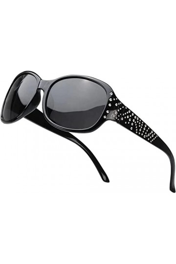 Grande Lunettes de Soleil Femmes Polarisées, Ovales Élégantes Cadre lunette soleil Anti-Reflet UV400 Protection Noir/Noir 