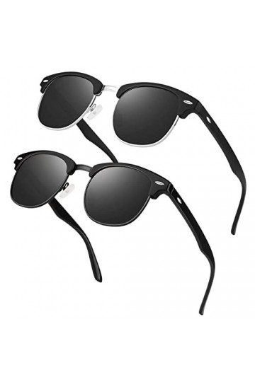 LINVO Lunettes de Soleil Homme Femme Polarisées Rétro Classique Demi Cercle Monture Lunette de Soleil Conduite Protection UV4