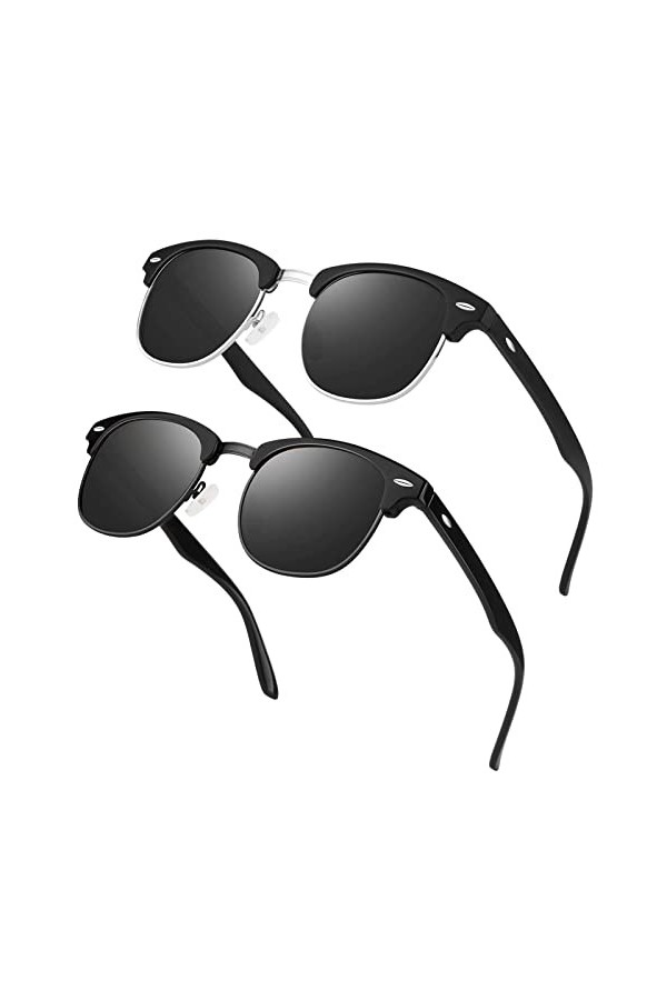 LINVO Lunettes de Soleil Homme Femme Polarisées Rétro Classique Demi Cercle Monture Lunette de Soleil Conduite Protection UV4