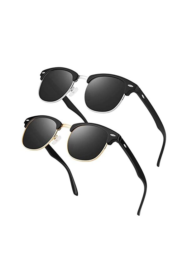 LINVO Lunettes de Soleil Homme Femme Polarisées Rétro Classique Demi Cercle Monture Lunette de Soleil Conduite Protection UV4