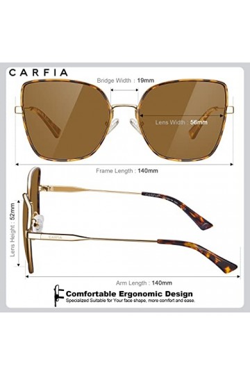 Carfia Lunette de Soleil Femme Polarisées Grande Carré Anti-éblouissement Anti-Reflet Protection UVA400