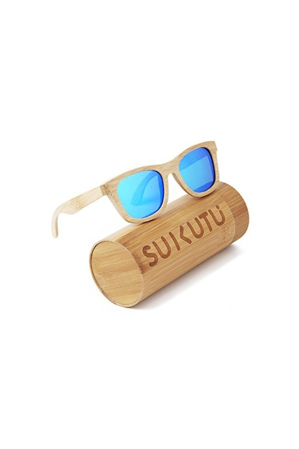 SUKUTU Bambou Léger Bois Tout Cadre Lunettes de Soleil Lentilles Polarisées Hommes Womens Lunettes Flottant Lunettes de Style