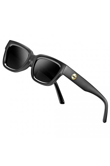 ATTCL Lunettes de soleil femmes homme polarisées TR90 Cadre Rectangulaire Lunette de soleil 5533 C1 Black+grey