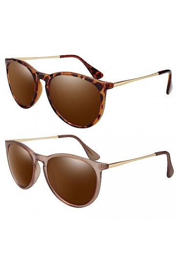 LINVO Lunettes de Soleil Femme Homme Polarisées Rétro Style Lunettes de Soleil Ronde Protection UV400