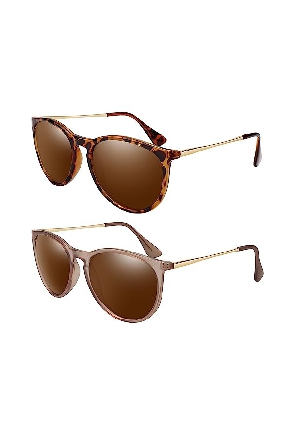 LINVO Lunettes de Soleil Femme Homme Polarisées Rétro Style Lunettes de Soleil Ronde Protection UV400