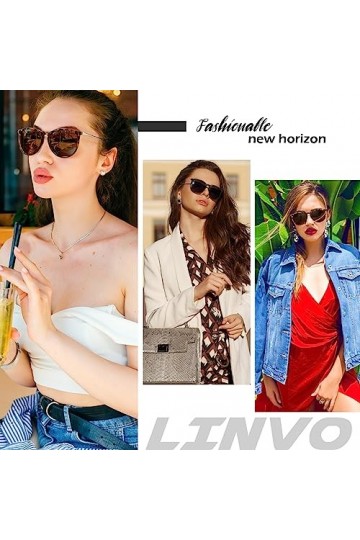 LINVO Lunettes de Soleil Femme Homme Polarisées Rétro Style Lunettes de Soleil Ronde Protection UV400
