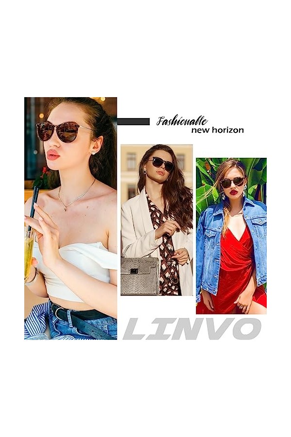 LINVO Lunettes de Soleil Femme Homme Polarisées Rétro Style Lunettes de Soleil Ronde Protection UV400