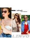 LINVO Lunettes de Soleil Femme Homme Polarisées Rétro Style Lunettes de Soleil Ronde Protection UV400