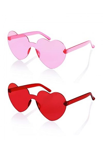 FEISEDY Lot de 2 lunettes de soleil sans monture en forme de cœur pour femme - Transparentes - Tendance - B2826-F2, Rouge, ro