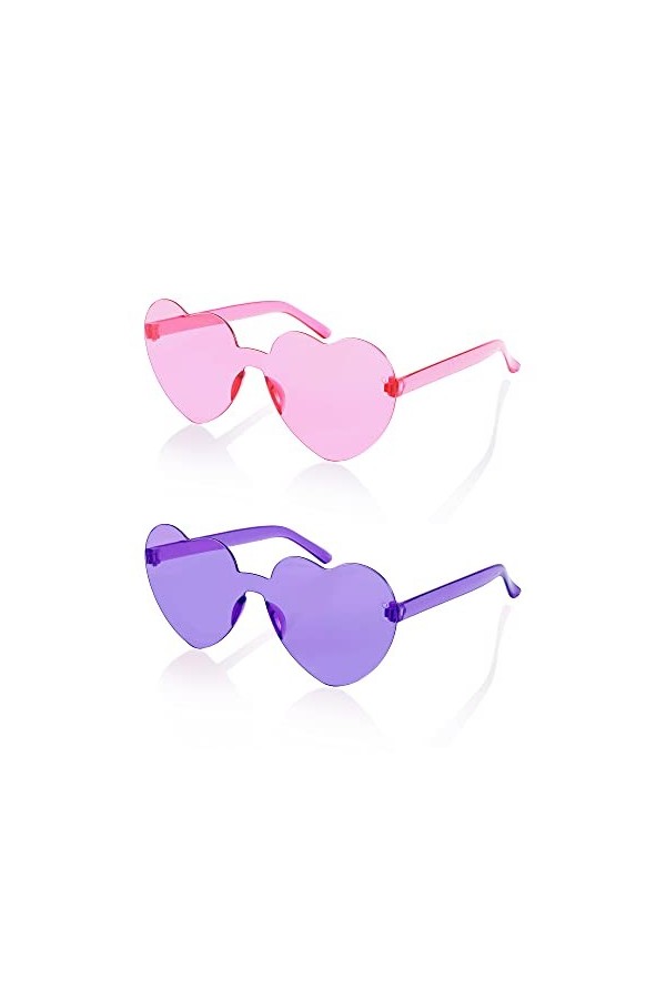 FEISEDY Lot de 2 lunettes de soleil sans monture en forme de cœur pour femme - Transparentes - Tendance - B2826-F2, Rouge, ro
