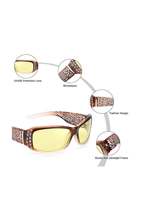 IGnaef Lunettes de conduite de vision nocturne pour femmes, lunettes de lentille jaune antireflet de conception de mode polar