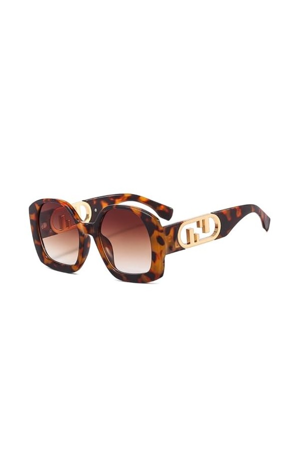 HCHES Lunettes de Soleil Carrées Surdimensionnées pour Femmes Lunettes de Soleil Punk Vintage pour Hommes Nuances UV400, Léop