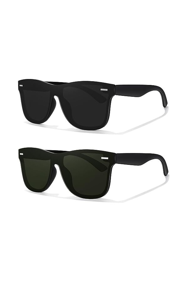 LINVO Lunettes de Soleil Homme Femme Polarisées Mode,Abat-jour Plats Seule Pièce Conduite Pêche Protection UV