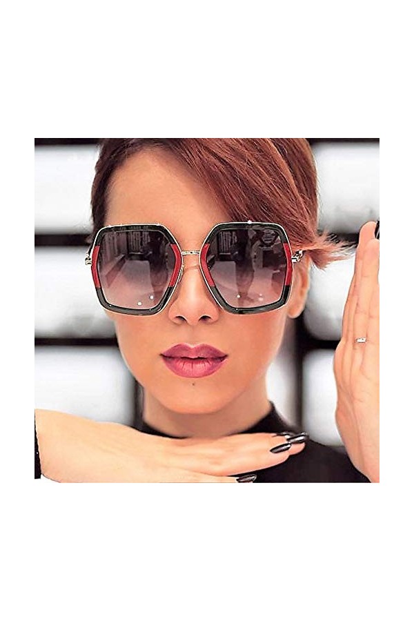 BUYAOAQ Lunettes De Soleil Grosses pour Femmes, Grandes Lunettes De Soleil Carrées, Rouges, Vert-Vert