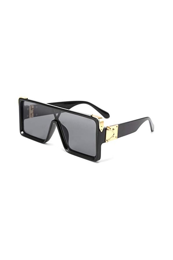 FEISEDY Lunettes de Soleil Une Pièce Rétro Carrées pour Hommes et Femmes Rock Punk Style Boucle en Métal Design Protection UV