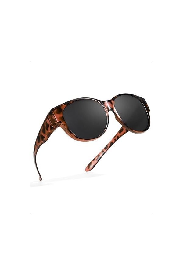 LVIOE Fitover Lunettes de soleil polarisées pour femme, monture ronde tendance, protection UV, Tortue marron.