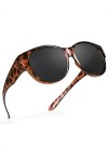 LVIOE Fitover Lunettes de soleil polarisées pour femme, monture ronde tendance, protection UV, Tortue marron.