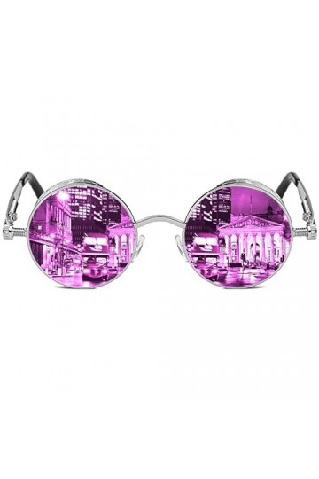 ROCKNIGHT Gothic Steampunk Lunettes de soleil rondes polarisées UV400 pour homme et femme rétro, Cadre argenté/lentille rose,