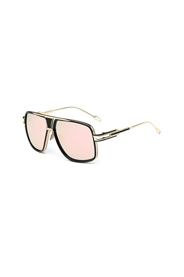 Lunettes de Soleil pour Femme Homme Surdimensionnées Classiques Monture Métal Shade Rétro Carré Lunettes de Soleil Protection