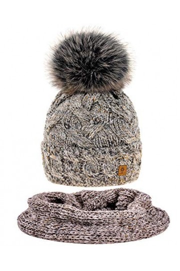 MFAZ Morefaz Ltd Ensemble Bonnet et écharpe Femme Tricotée Bonnet Laine Alpaga dhiver Wool Polaire Beige Set Bonnet & Echar