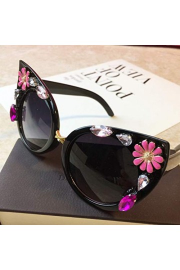 YIERJIU Lunettes Fleur Strass Lunettes de Soleil Femmes Marque de Mode Designer Cat Eye Lunettes de Soleil Vintage uv400 Rose