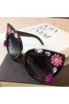 YIERJIU Lunettes Fleur Strass Lunettes de Soleil Femmes Marque de Mode Designer Cat Eye Lunettes de Soleil Vintage uv400 Rose
