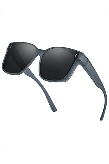 LVIOE Lunettes de soleil carrées polarisées tendance pour homme et femme avec protection UV400, gris