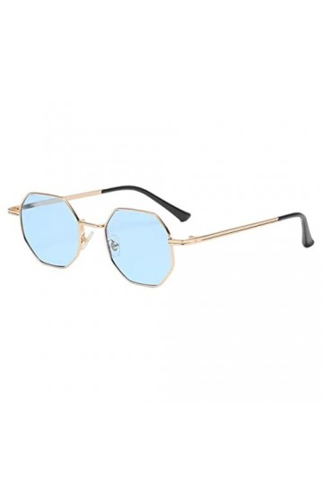 MOGSA Lunettes de soleil polarisées Polygone pour homme Vintage Octogonale Métal Lunettes de soleil pour femme - Bleu, blanc
