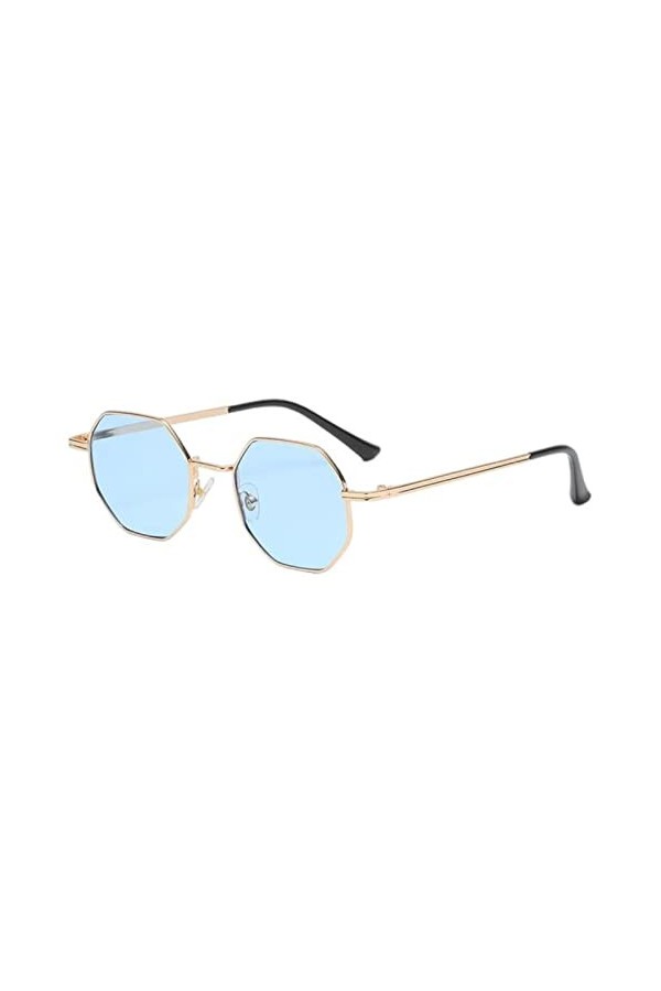 MOGSA Lunettes de soleil polarisées Polygone pour homme Vintage Octogonale Métal Lunettes de soleil pour femme - Bleu, blanc