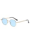 MOGSA Lunettes de soleil polarisées Polygone pour homme Vintage Octogonale Métal Lunettes de soleil pour femme - Bleu, blanc