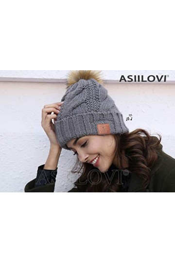 ASIILOVI Bonnet Bluetooth 5.0 sans fil avec double doublure en polaire, micro et haut-parleurs HD, cadeau pour femme, famille