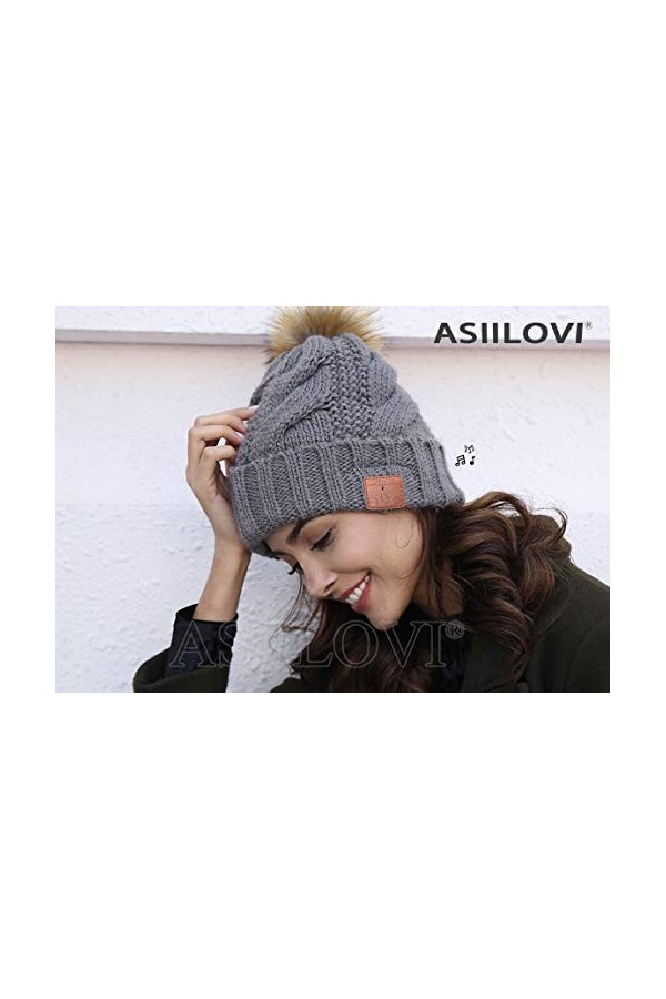 ASIILOVI Bonnet Bluetooth 5.0 sans fil avec double doublure en polaire, micro et haut-parleurs HD, cadeau pour femme, famille