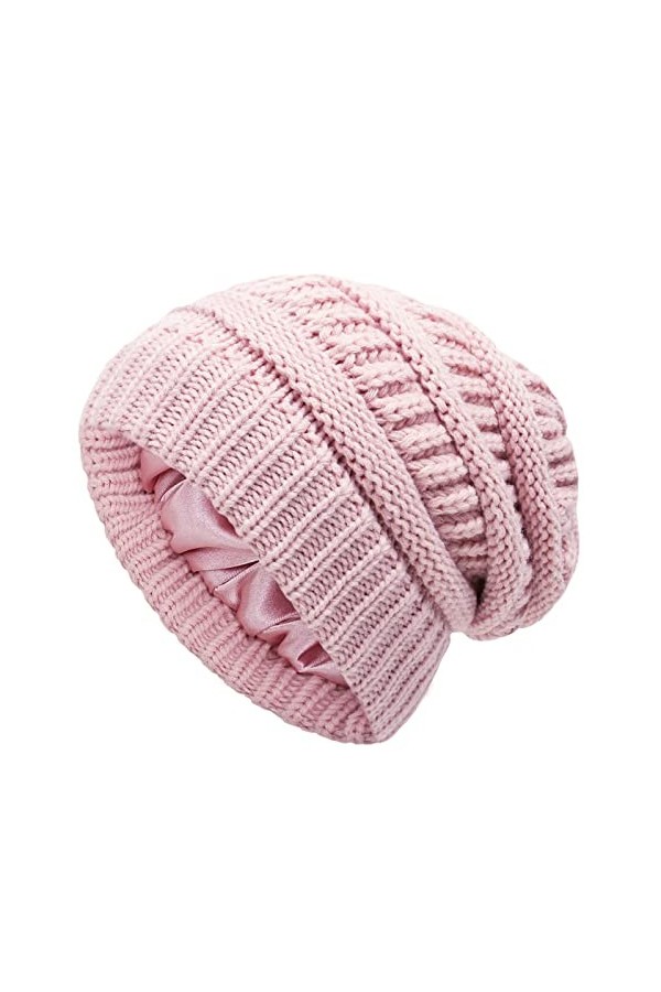 CICITOYWO Bonnet dhiver pour femme, bonnet de protection des cheveux, bonnet doux en tricot torsadé, bonnet de neige doublé 