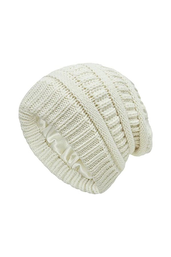 CICITOYWO Bonnet dhiver pour femme, bonnet de protection des cheveux, bonnet doux en tricot torsadé, bonnet de neige doublé 